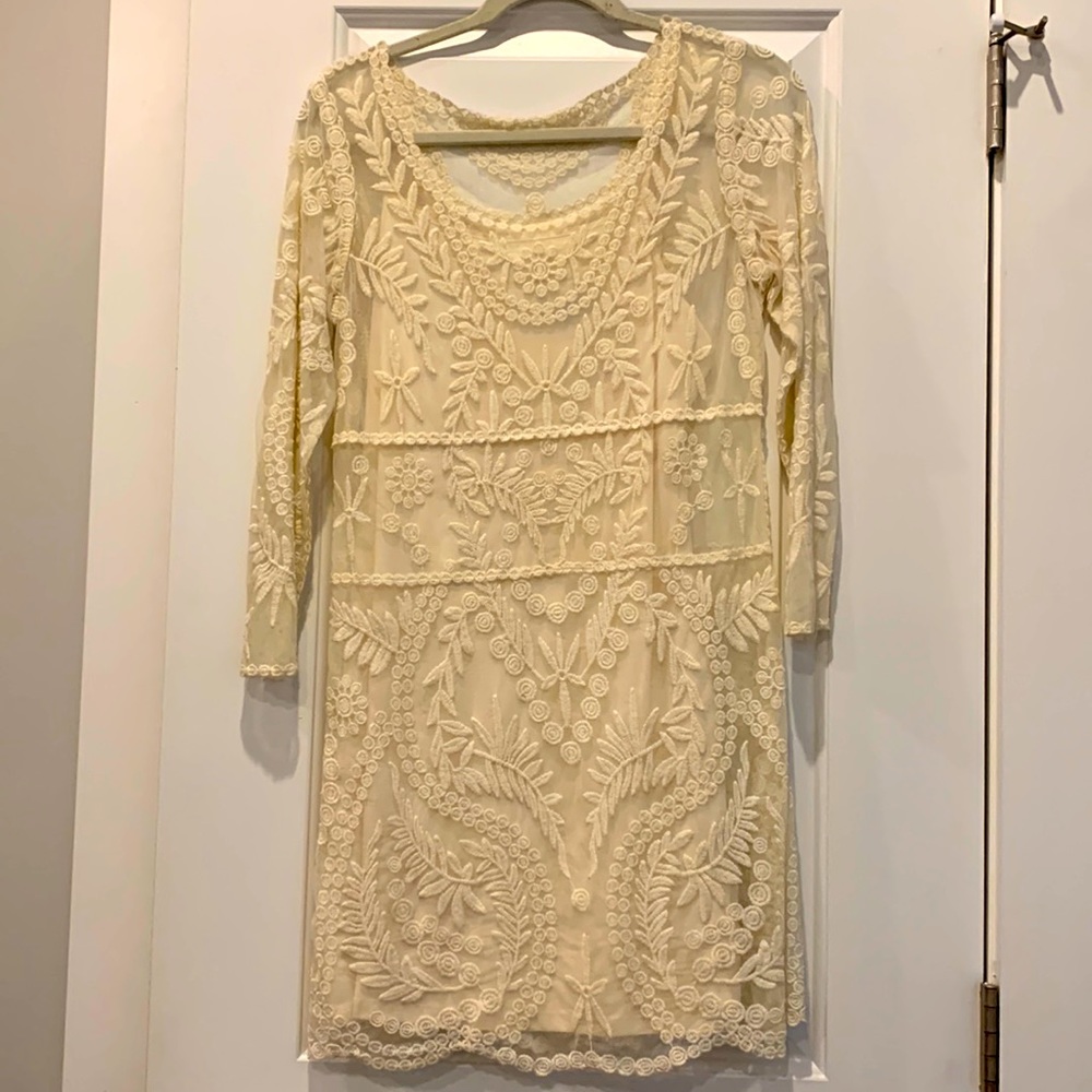 Express cream lace dress with slip, size M